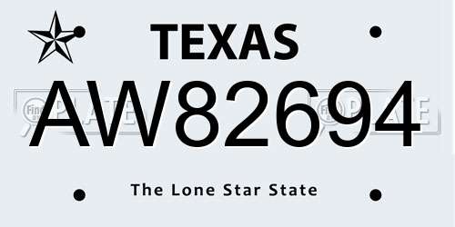 AW82694 Texas License Plate