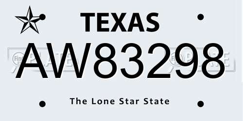 AW83298 Texas License Plate