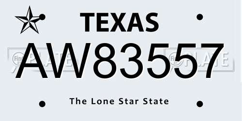AW83557 Texas License Plate