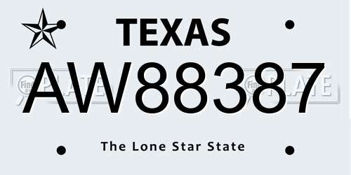 AW88387 Texas License Plate