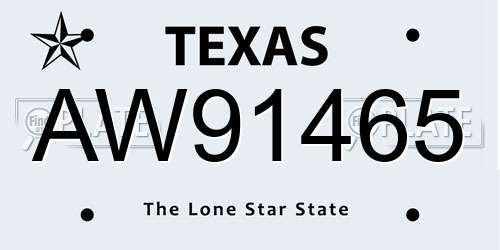 AW91465 Texas License Plate