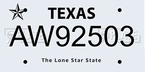 AW92503 Texas License Plate