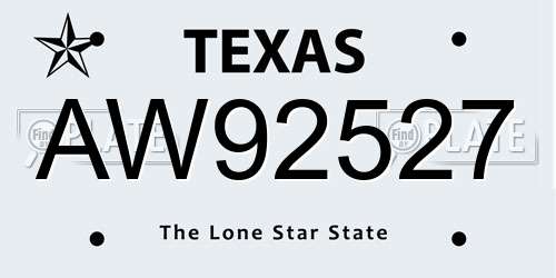 AW92527 Texas License Plate