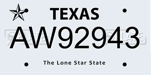 AW92943 Texas License Plate