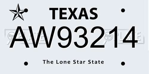 AW93214 Texas License Plate