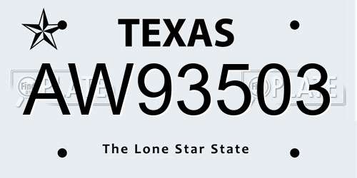 AW93503 Texas License Plate