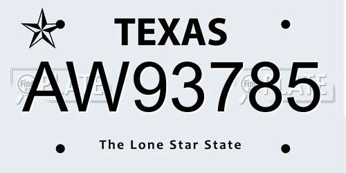 AW93785 Texas License Plate