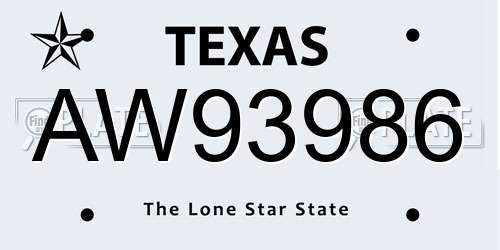 AW93986 Texas License Plate