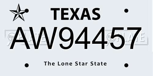 AW94457 Texas License Plate