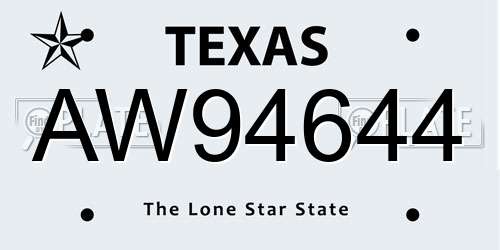 AW94644 Texas License Plate