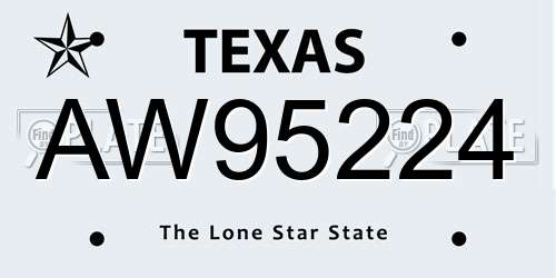 AW95224 Texas License Plate