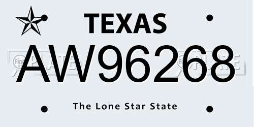 AW96268 Texas License Plate
