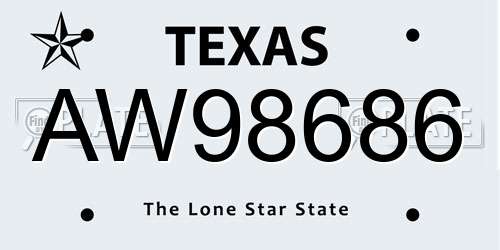 AW98686 Texas License Plate