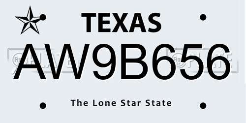 AW9B656 Texas License Plate