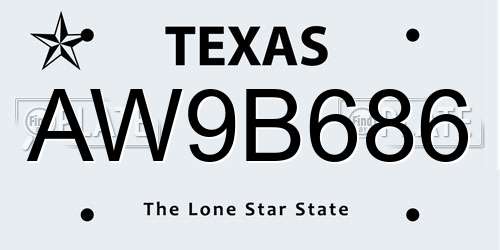AW9B686 Texas License Plate
