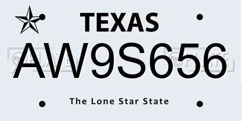 AW9S656 Texas License Plate