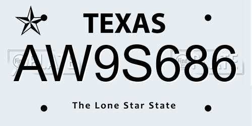 AW9S686 Texas License Plate