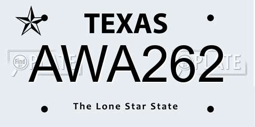 AWA262 Texas License Plate