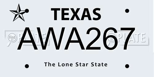 AWA267 Texas License Plate