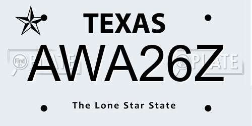 AWA26Z Texas License Plate