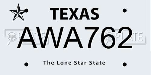 AWA762 Texas License Plate