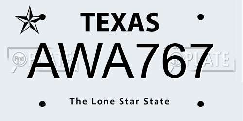 AWA767 Texas License Plate