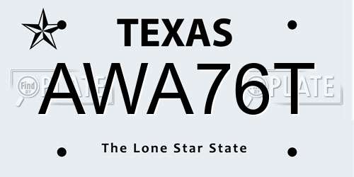 AWA76T Texas License Plate
