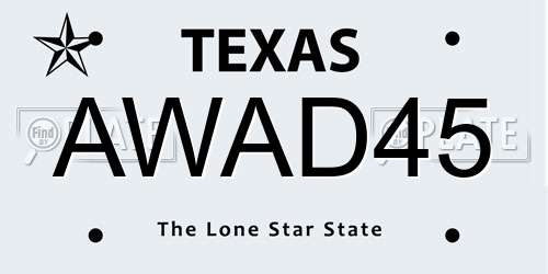 AWAD45 Texas License Plate