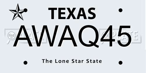AWAQ45 Texas License Plate
