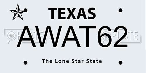 AWAT62 Texas License Plate