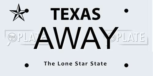 AWAY Texas License Plate