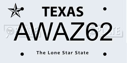 AWAZ62 Texas License Plate