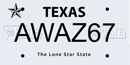 AWAZ67 Texas License Plate