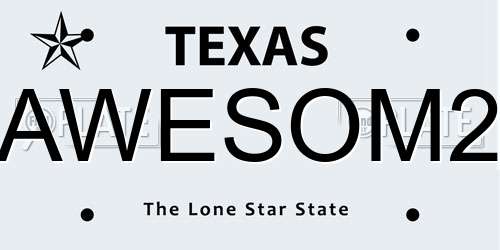AWESOM2 Texas License Plate