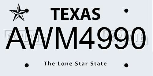 AWM4990 Texas License Plate