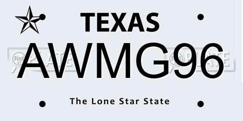 AWMG96 Texas License Plate