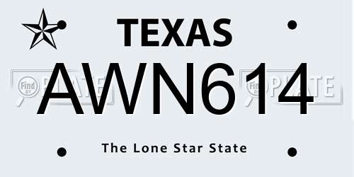 AWN614 Texas License Plate
