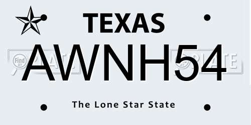 AWNH54 Texas License Plate