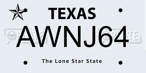 AWNJ64 Texas License Plate