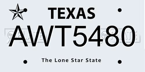 AWT5480 Texas License Plate