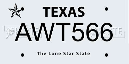 AWT566 Texas License Plate
