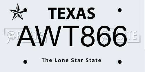 AWT866 Texas License Plate