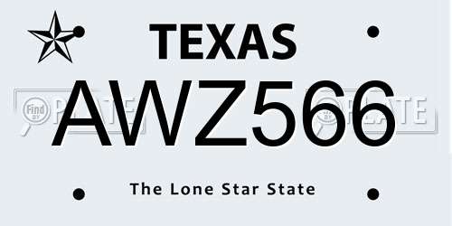 AWZ566 Texas License Plate