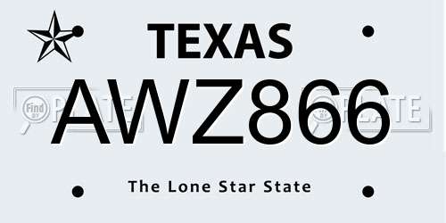 AWZ866 Texas License Plate