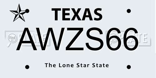 AWZS66 Texas License Plate
