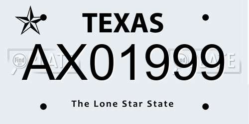 AX01999 Texas License Plate