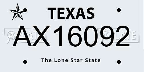 AX16092 Texas License Plate