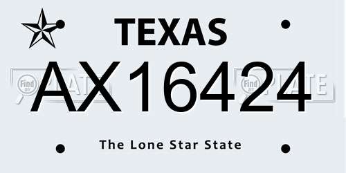 AX16424 Texas License Plate