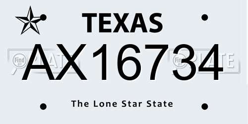 AX16734 Texas License Plate