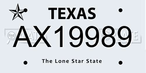 AX19989 Texas License Plate